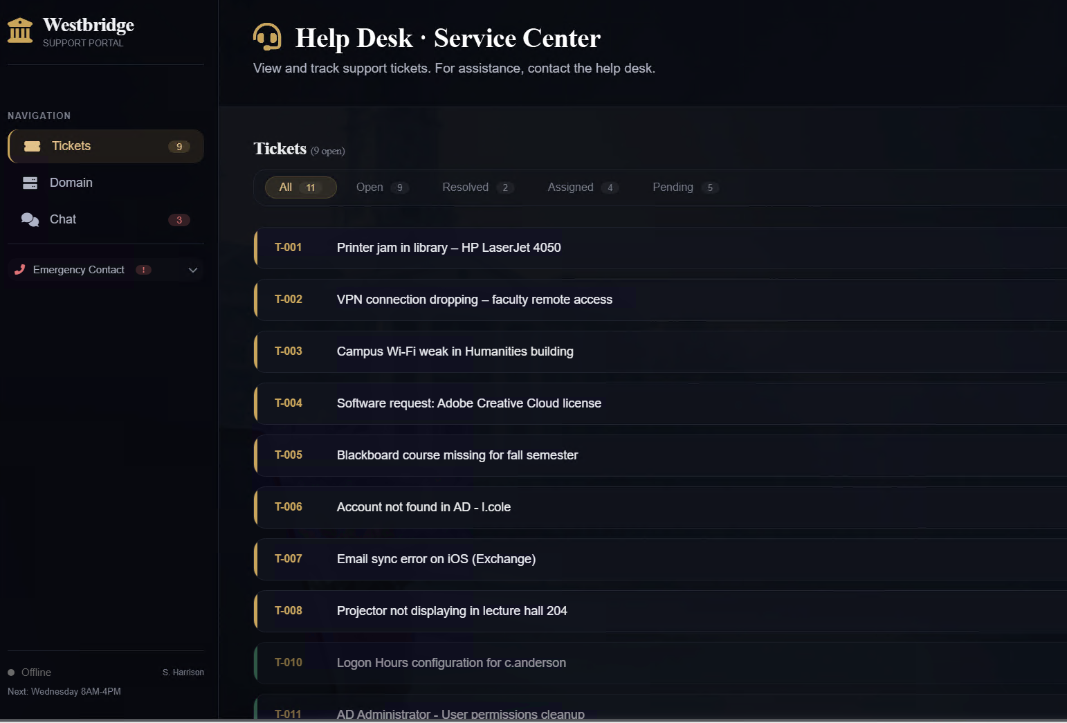 Support Portal — tickets