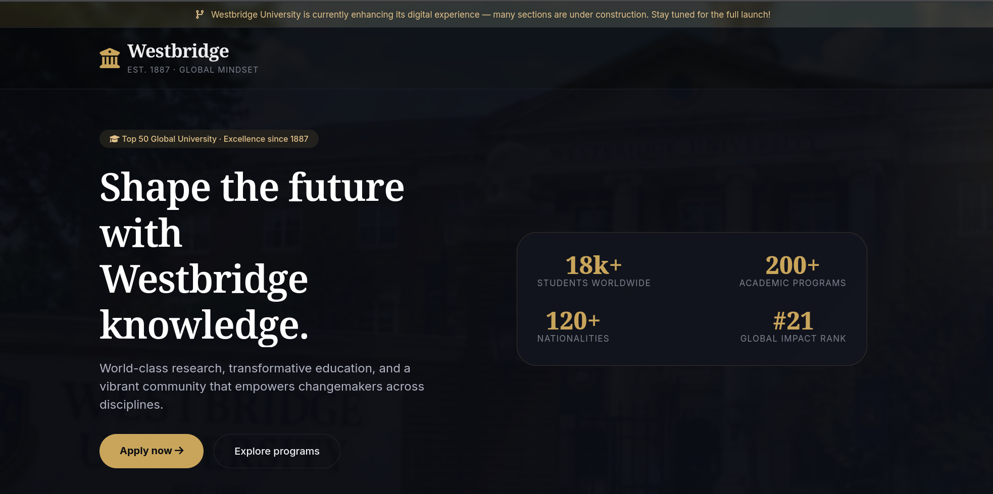 University landing page